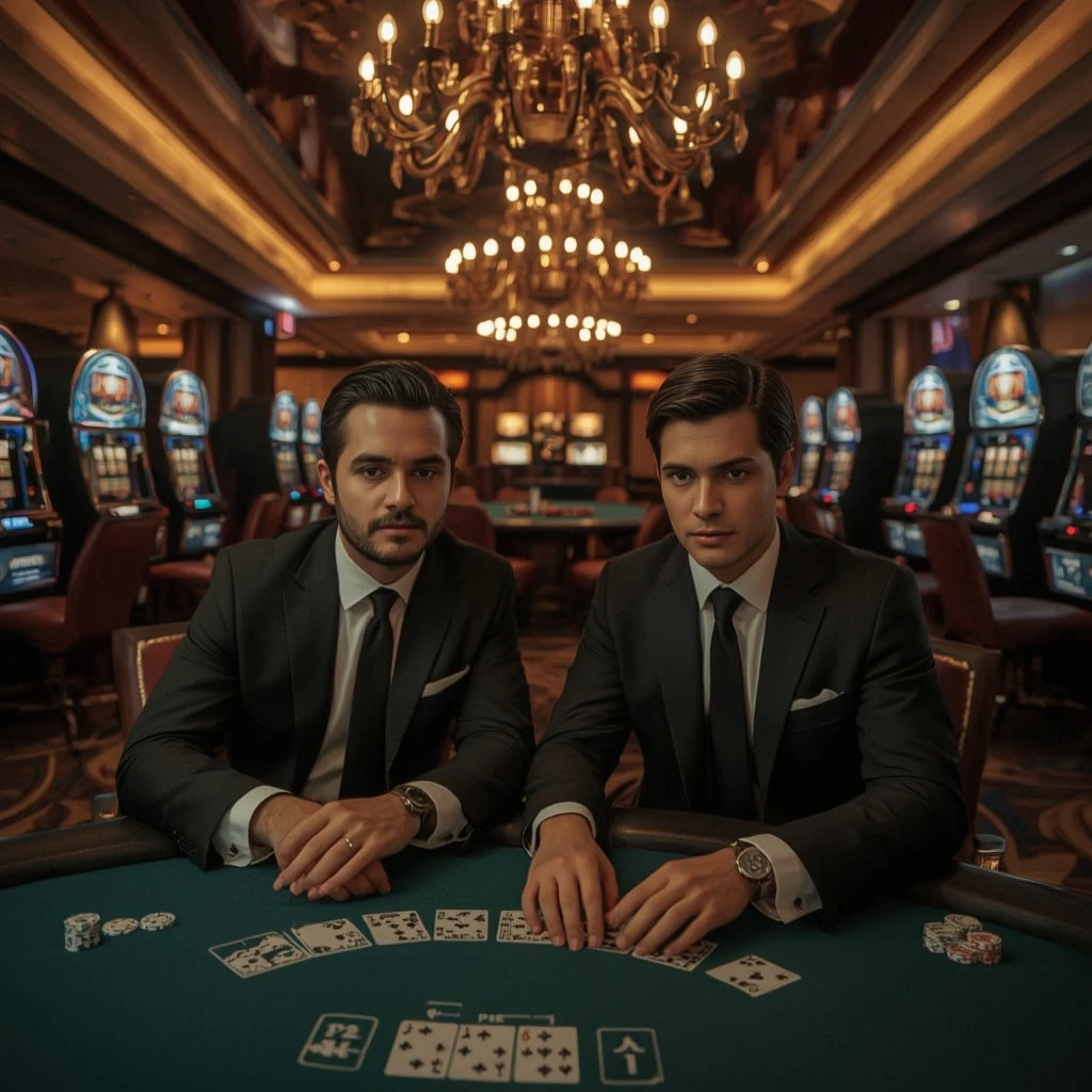 Deux joueurs de poker dans un Casino Happy Hugo
